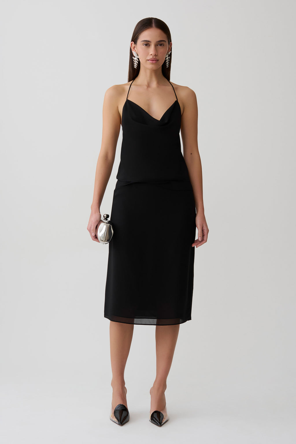 Amelia Chiffon Midi Skirt - Black