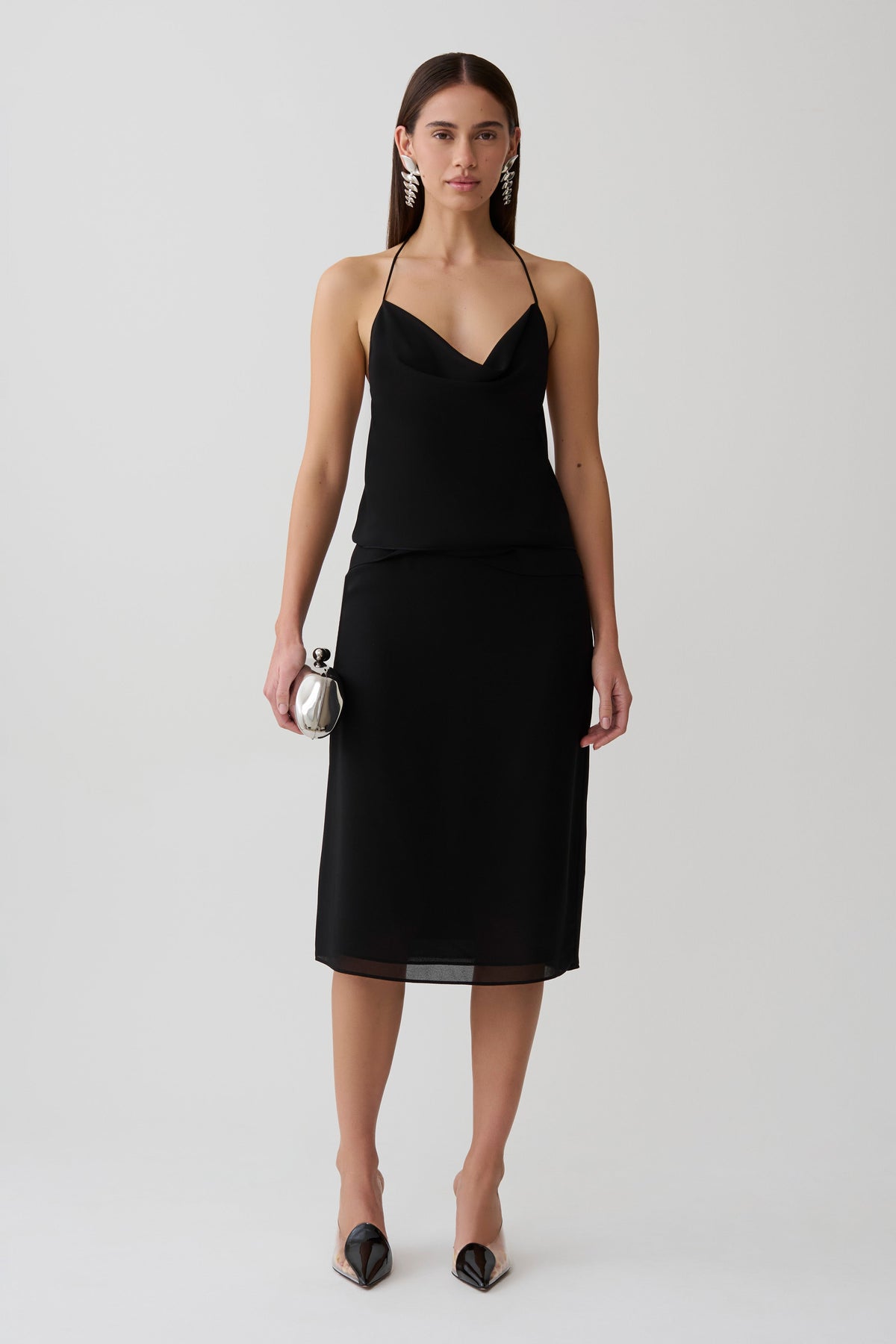 Amelia Chiffon Midi Skirt - Black
