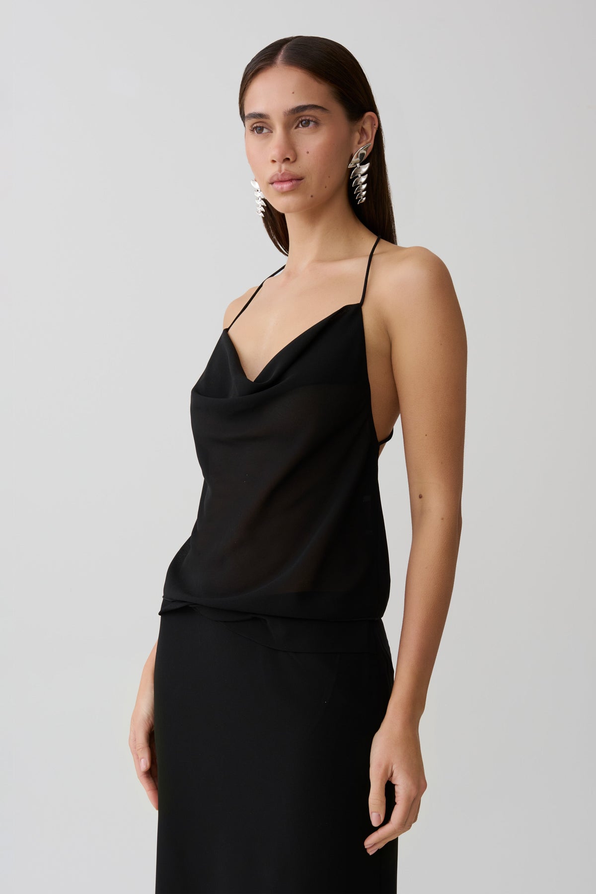 Amelia Low Back Chiffon Top - Black