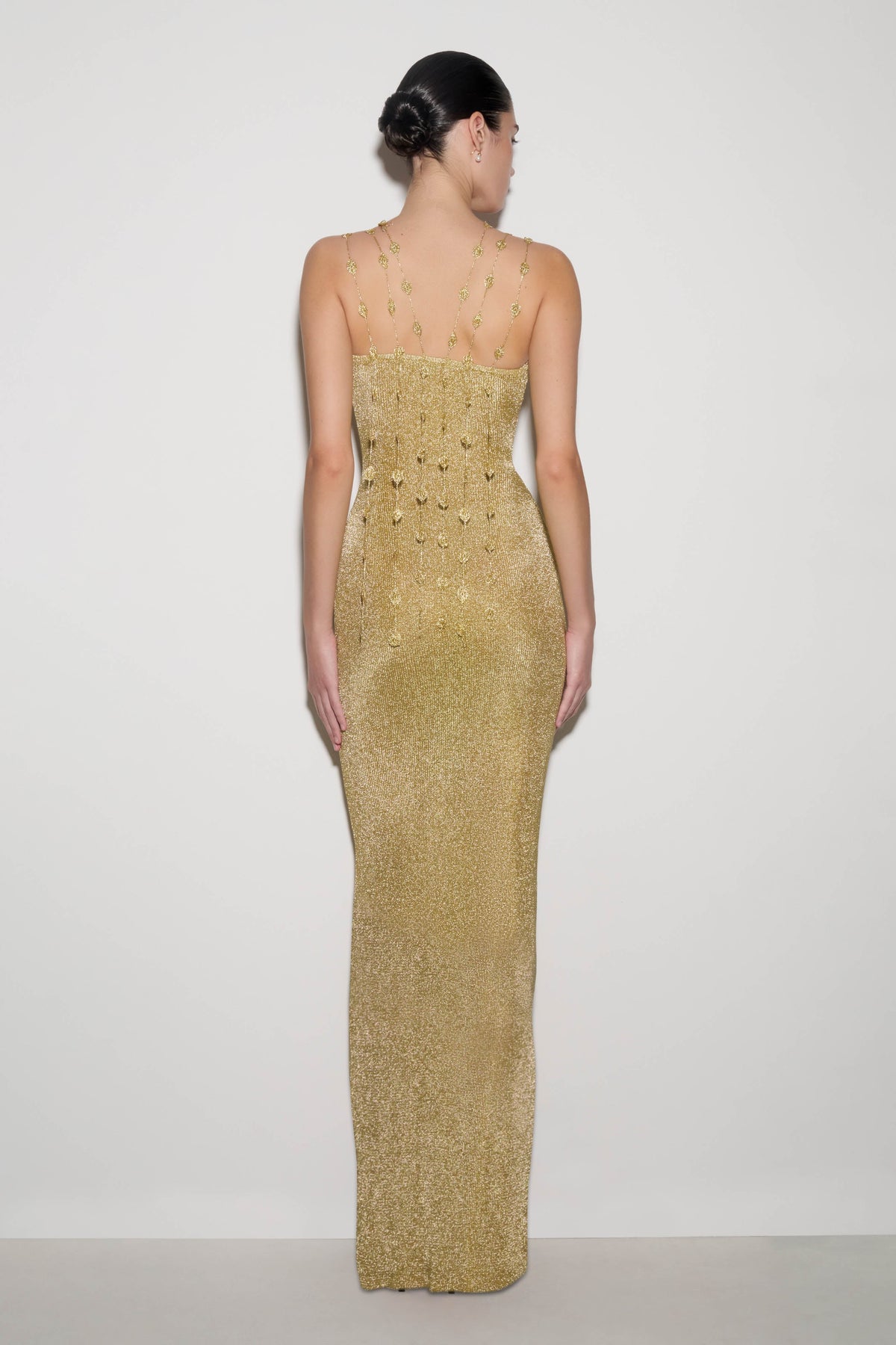 Shami Lurex Maxi Dress With Flowers - Gold
