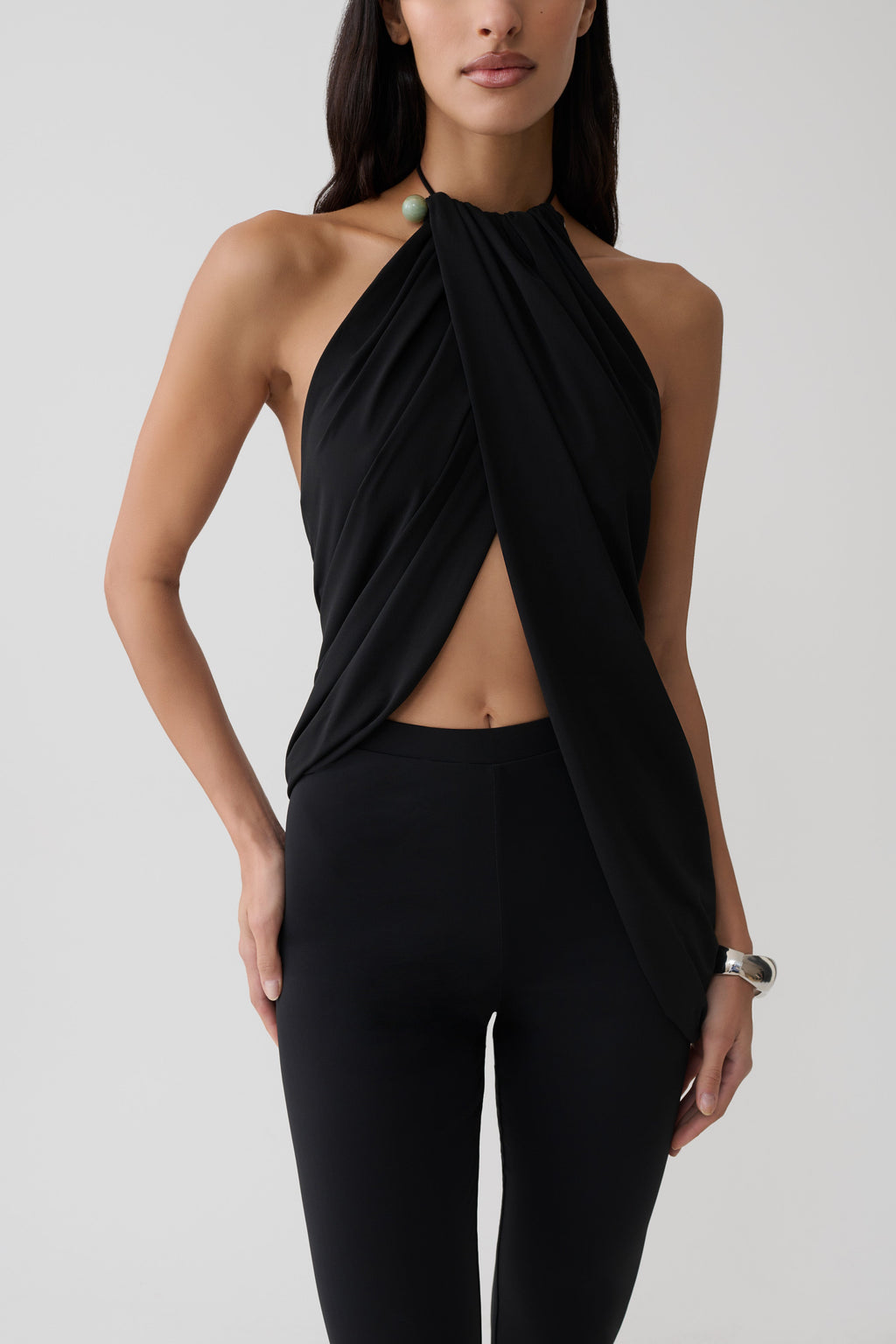 Yuna Draped Hardware Top - Black