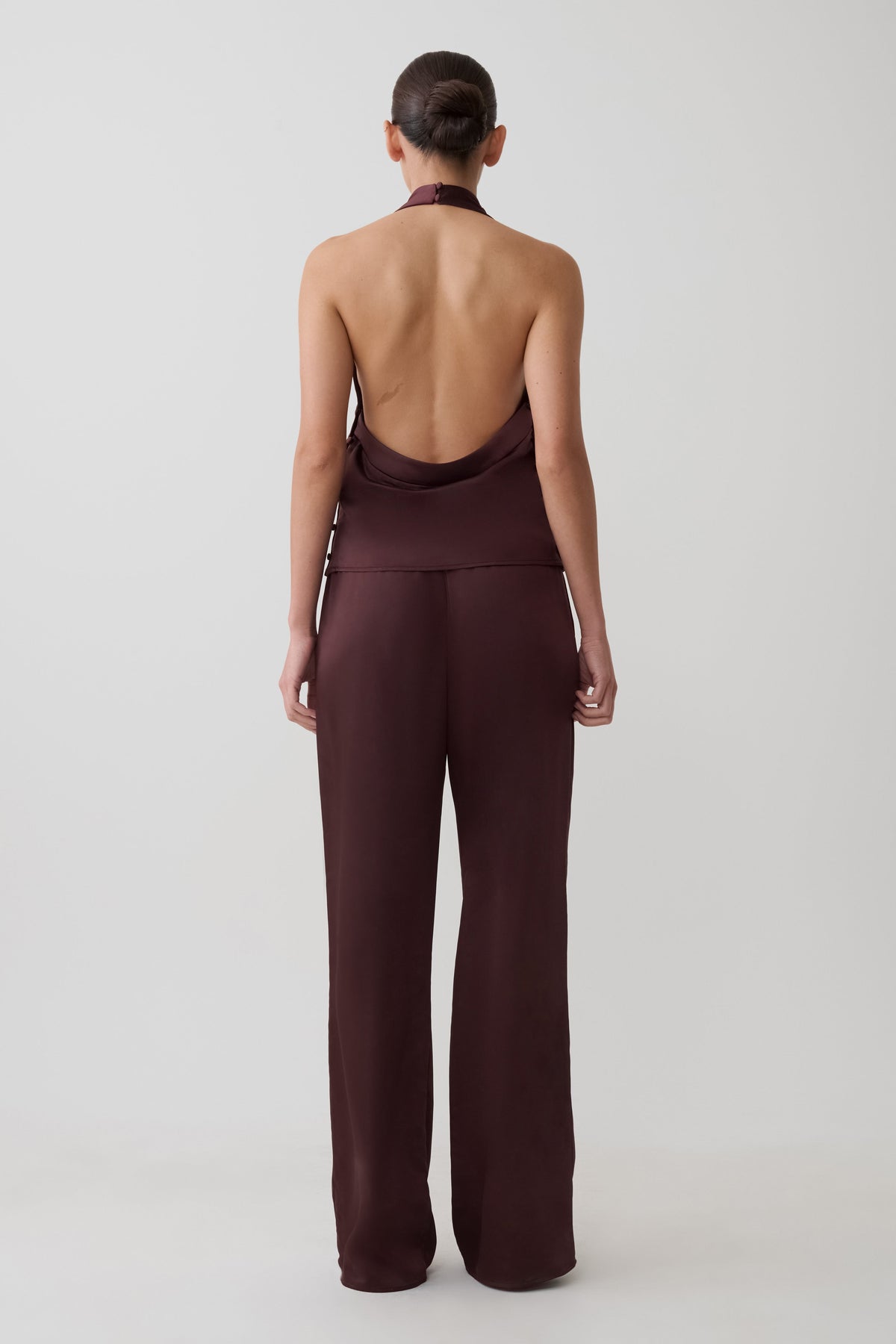 Danica Straight Leg Satin Pants - Mahogany