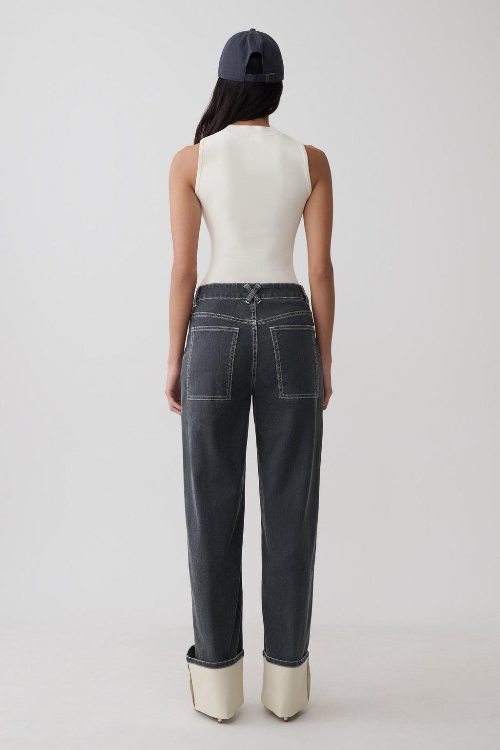 Hellen Cuff Denim Pants - Dark Grey