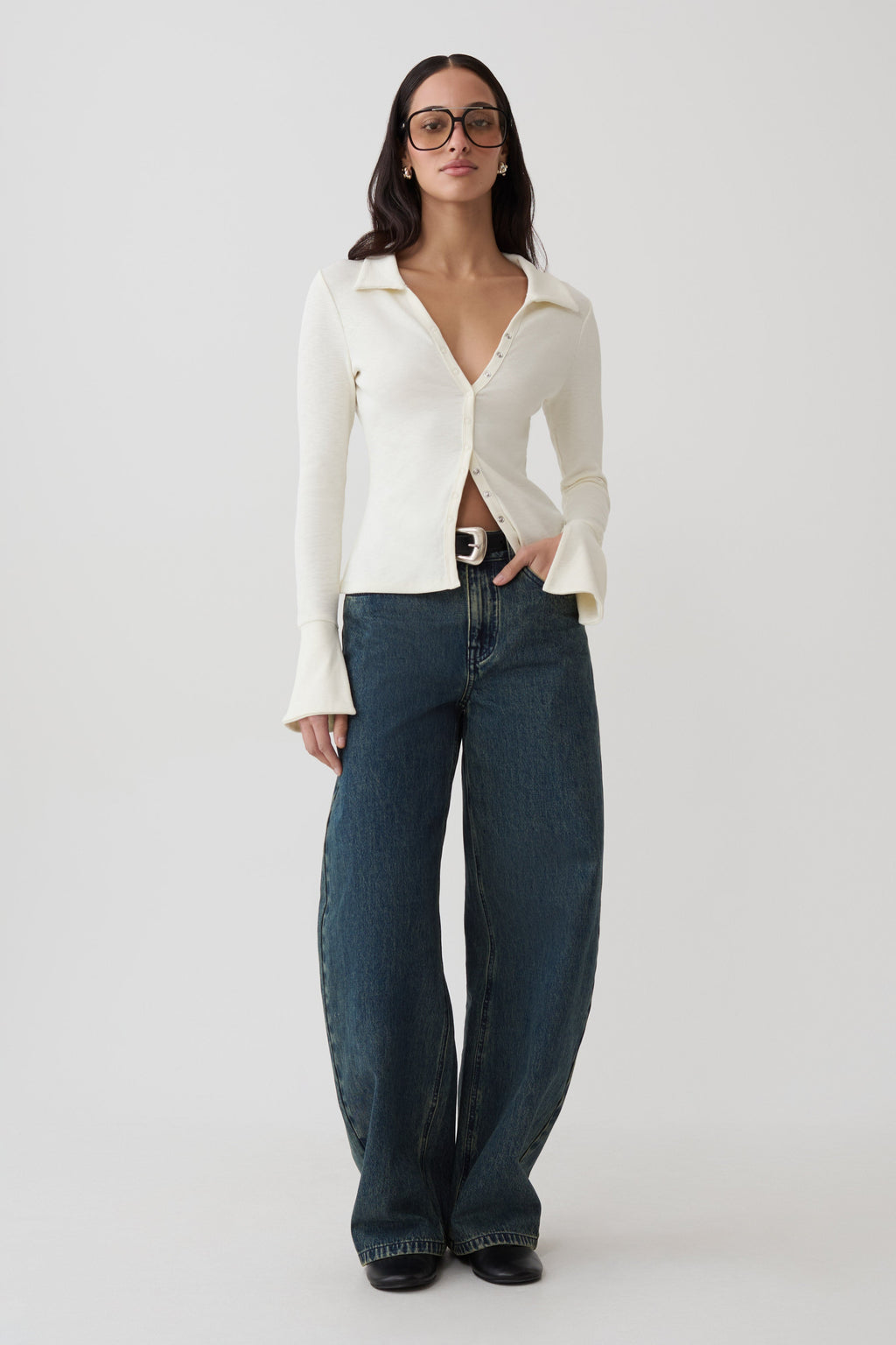 Analisa Button Down Long Sleeve Top - Ivory
