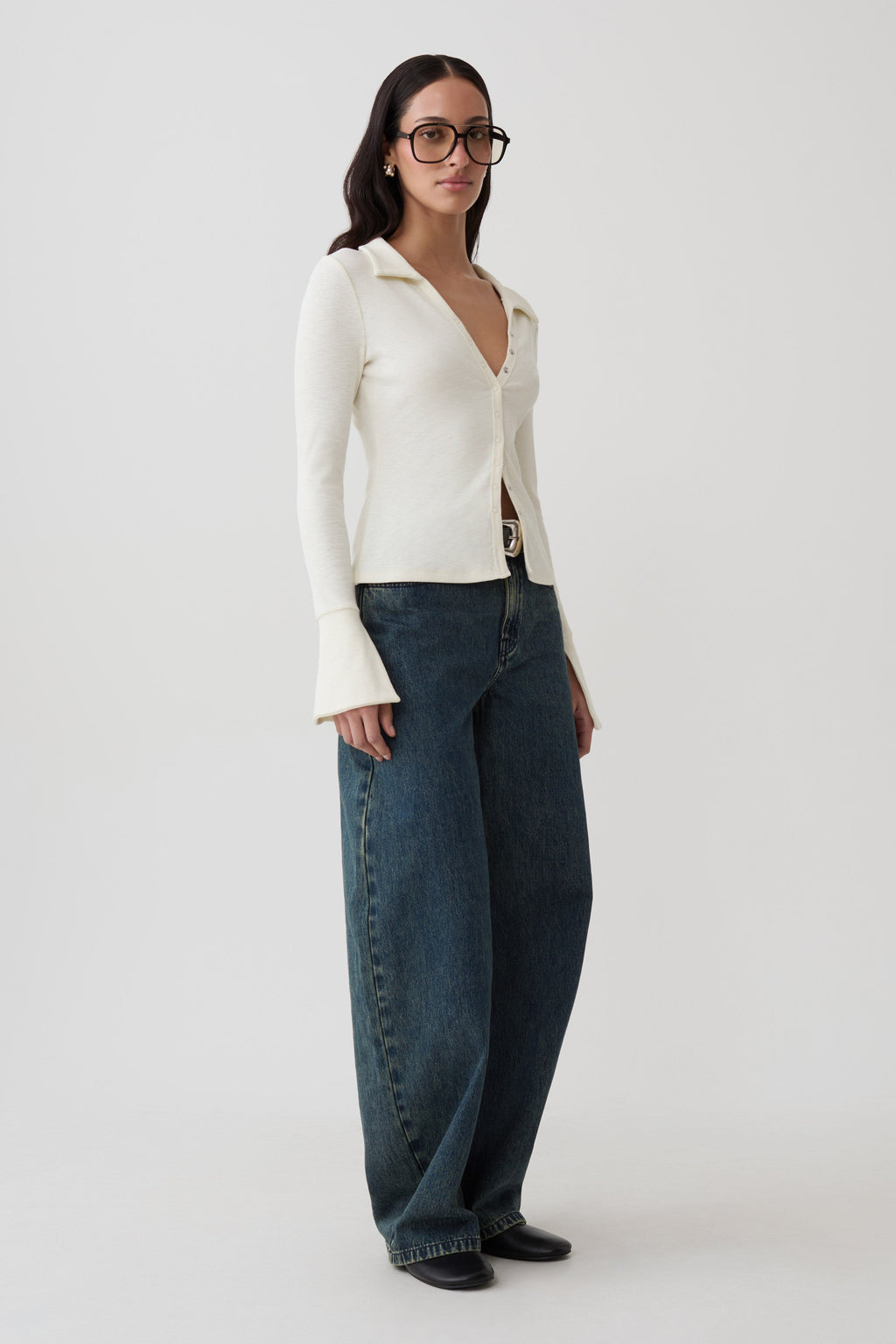 Analisa Button Down Long Sleeve Top - Ivory