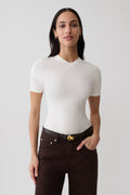 Janelle High V Neck Short Sleeve Top - Ivory