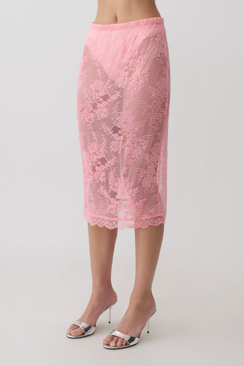 Marcelle Lace Midi Skirt - Pink