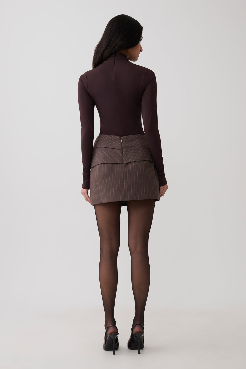 Annabel Long Sleeve High Neck Bodysuit - Chocolate