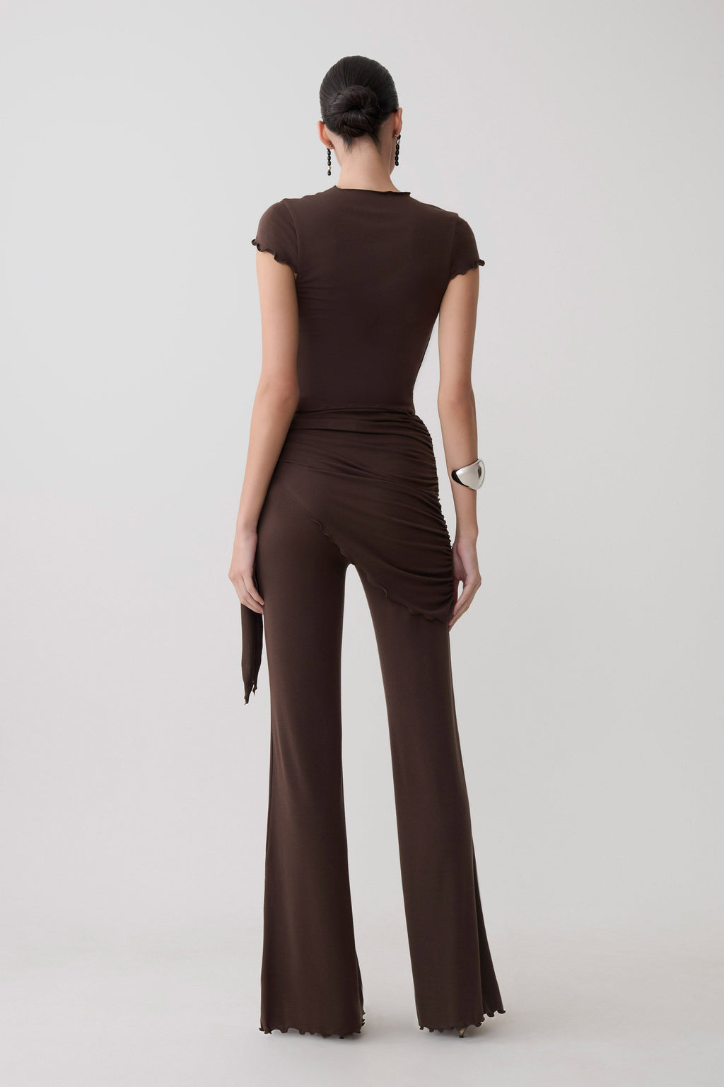 Anfie High Neck Top With Piping Detail - Dark Chocolate