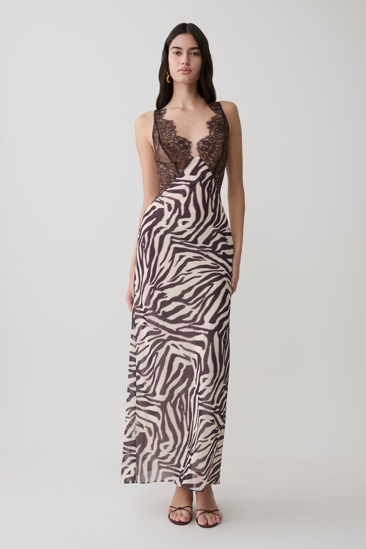 Angeline Lace And Chiffon Maxi Dress - Abstract Zebra Print