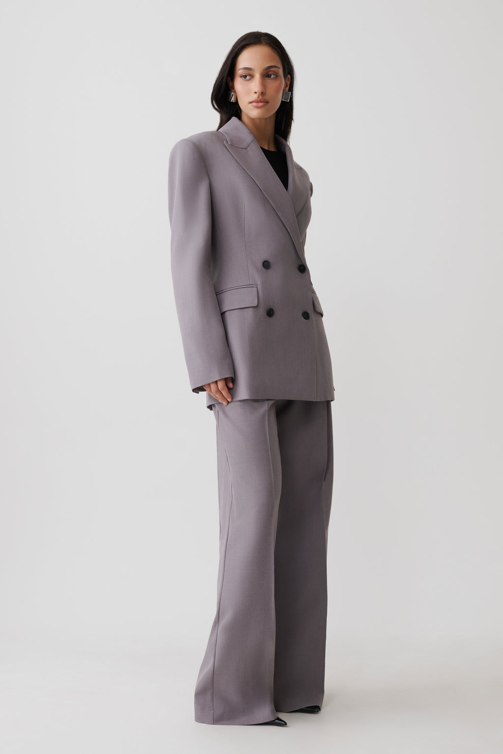 Phoebe Double Breasted Blazer - Light Grey Marle