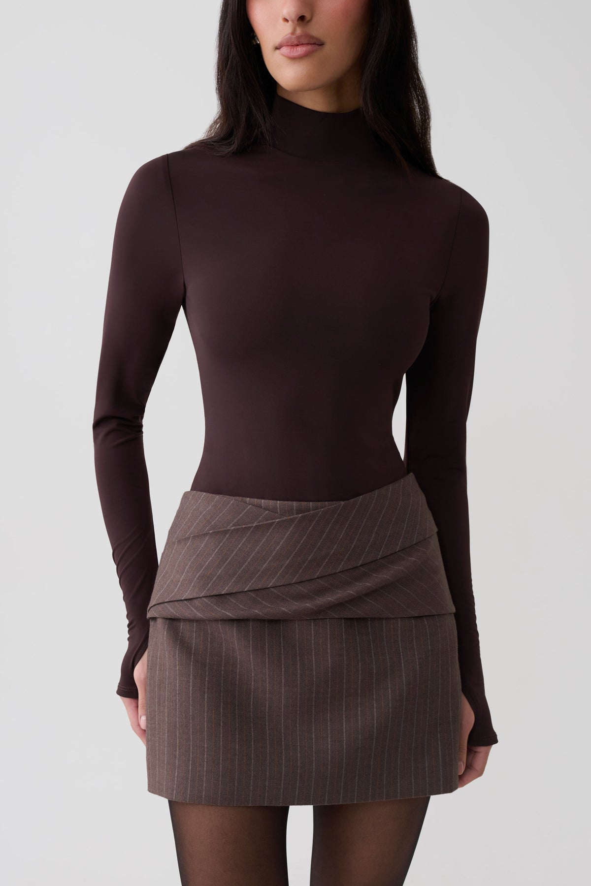 Phoebe Draped Mini Skirt - Brown Stripe
