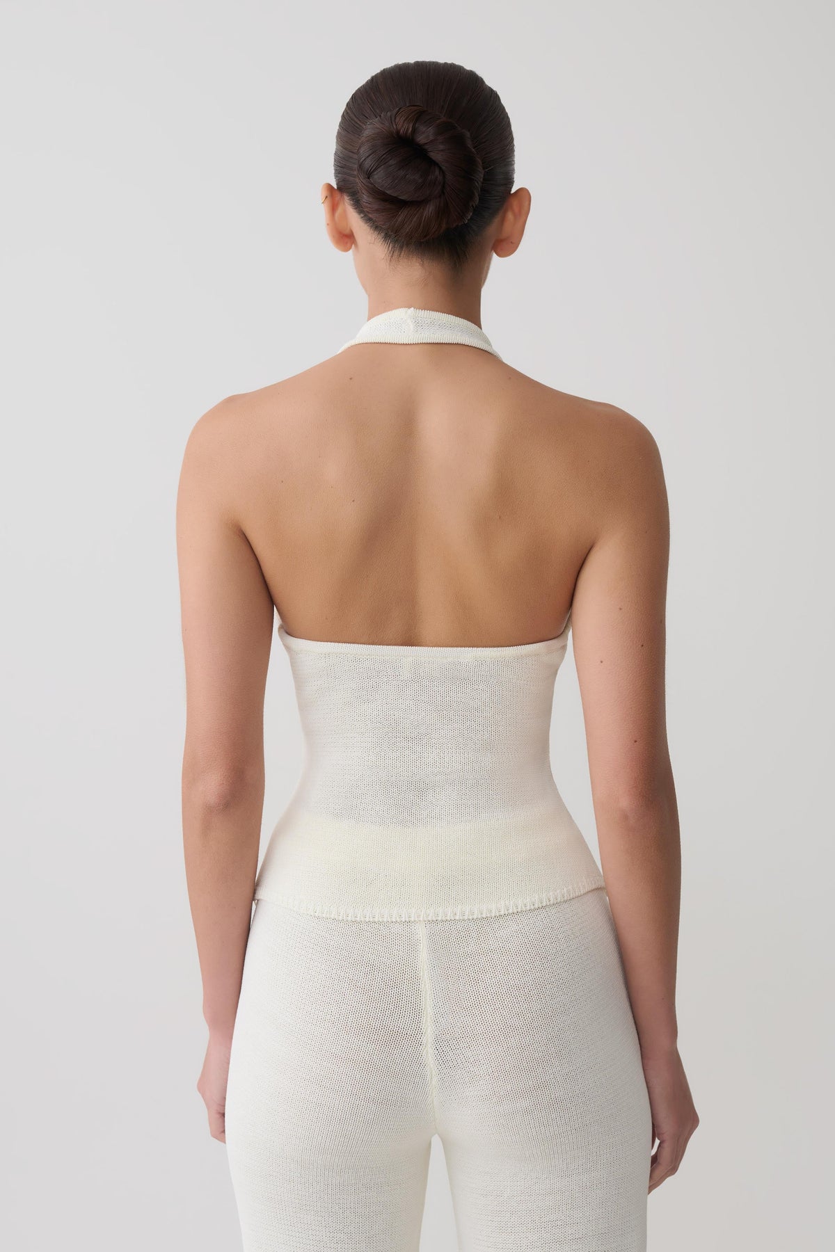 Salley Crochet Halter Longline Top - Ivory