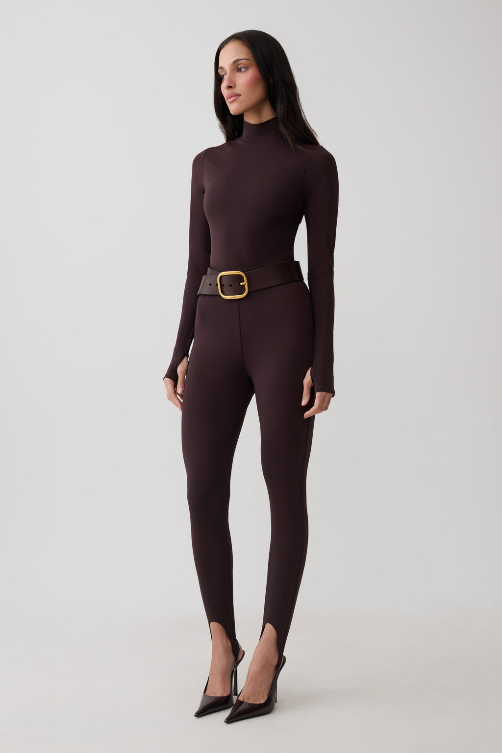Almira Jersey Stirrup Leggings - Chocolate