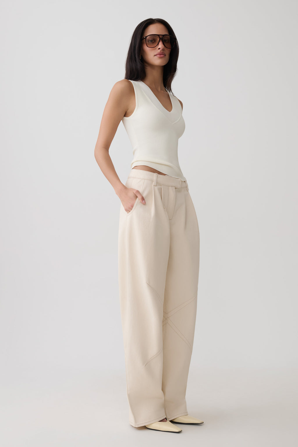 Dane Barrel Leg Denim Pants - Cream