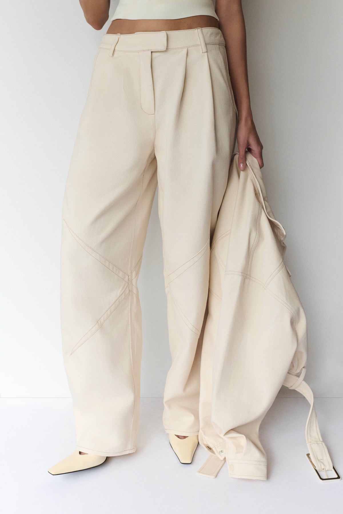 Dane Barrel Leg Denim Pants - Cream