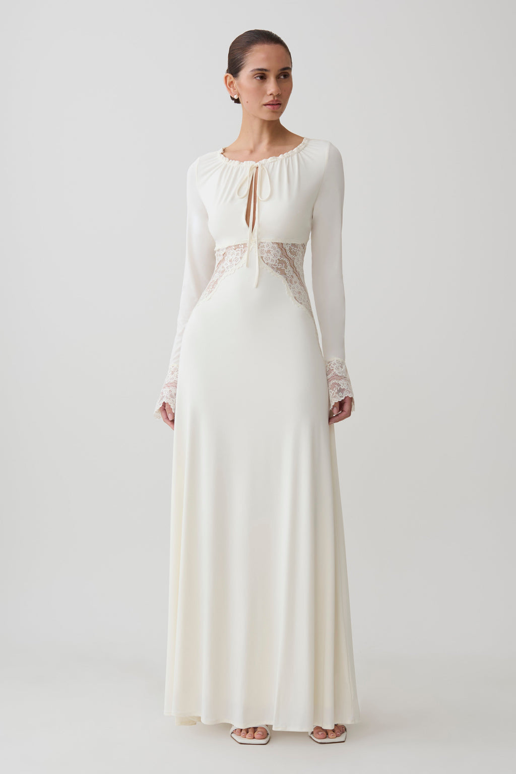 Elethea Lace Slinky Maxi Dress - Ivory