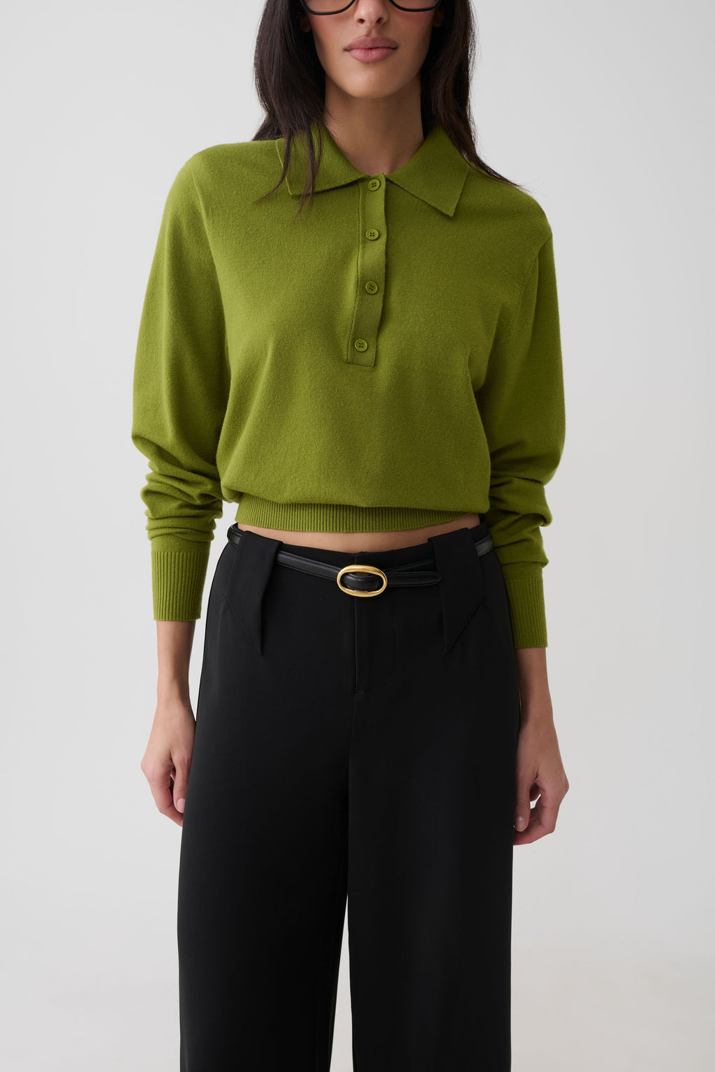 Logan Knit Top With Shoulder Pads - Olive