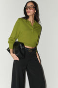 Logan Knit Top With Shoulder Pads - Olive