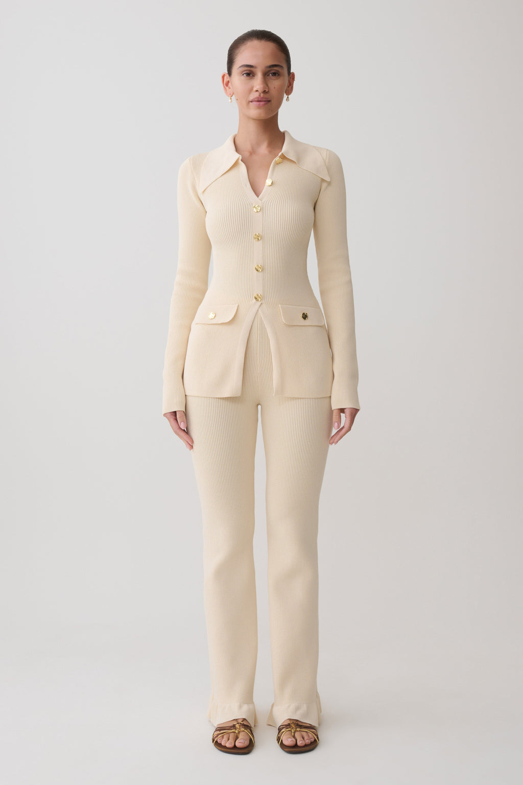 Suzie Ribbed Long Sleeve Longline Top - Ivory