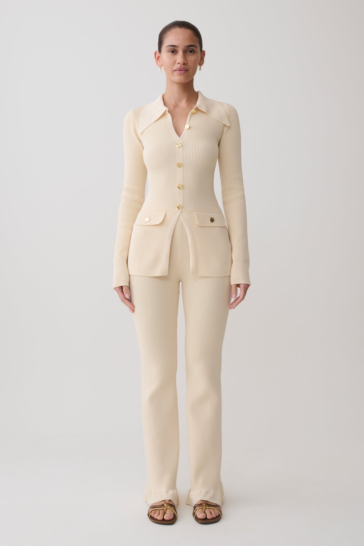 Suzie Ribbed Long Sleeve Longline Top - Ivory