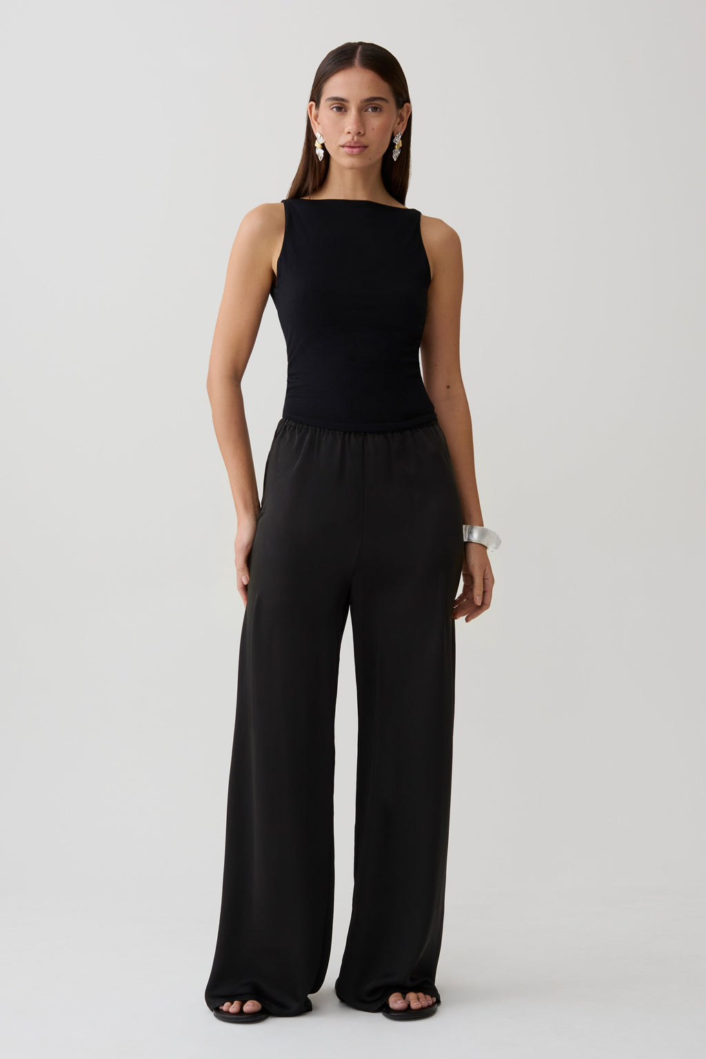 Alysa Satin Straight Pants - Black