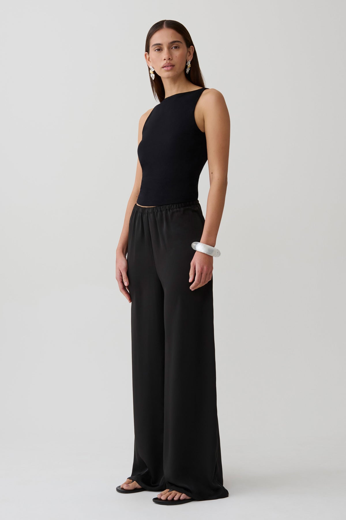 Alysa Satin Straight Pants - Black