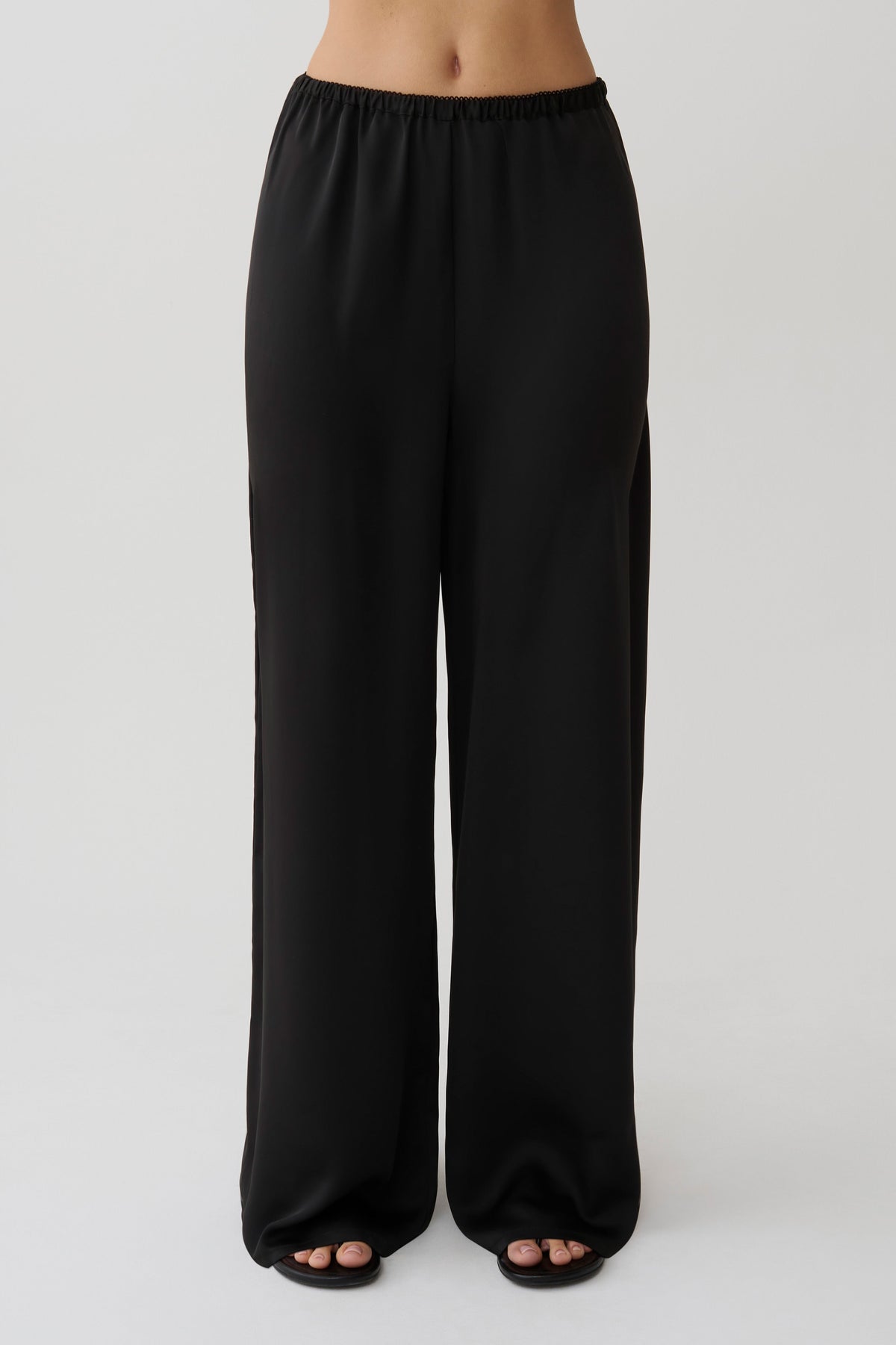 Alysa Satin Straight Pants - Black
