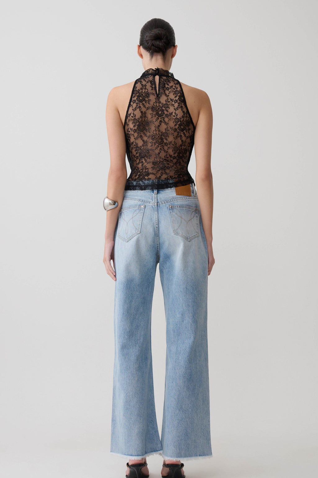 Arra Chiffon & Lace Halter Top - Black