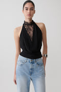 Arra Chiffon & Lace Halter Top - Black
