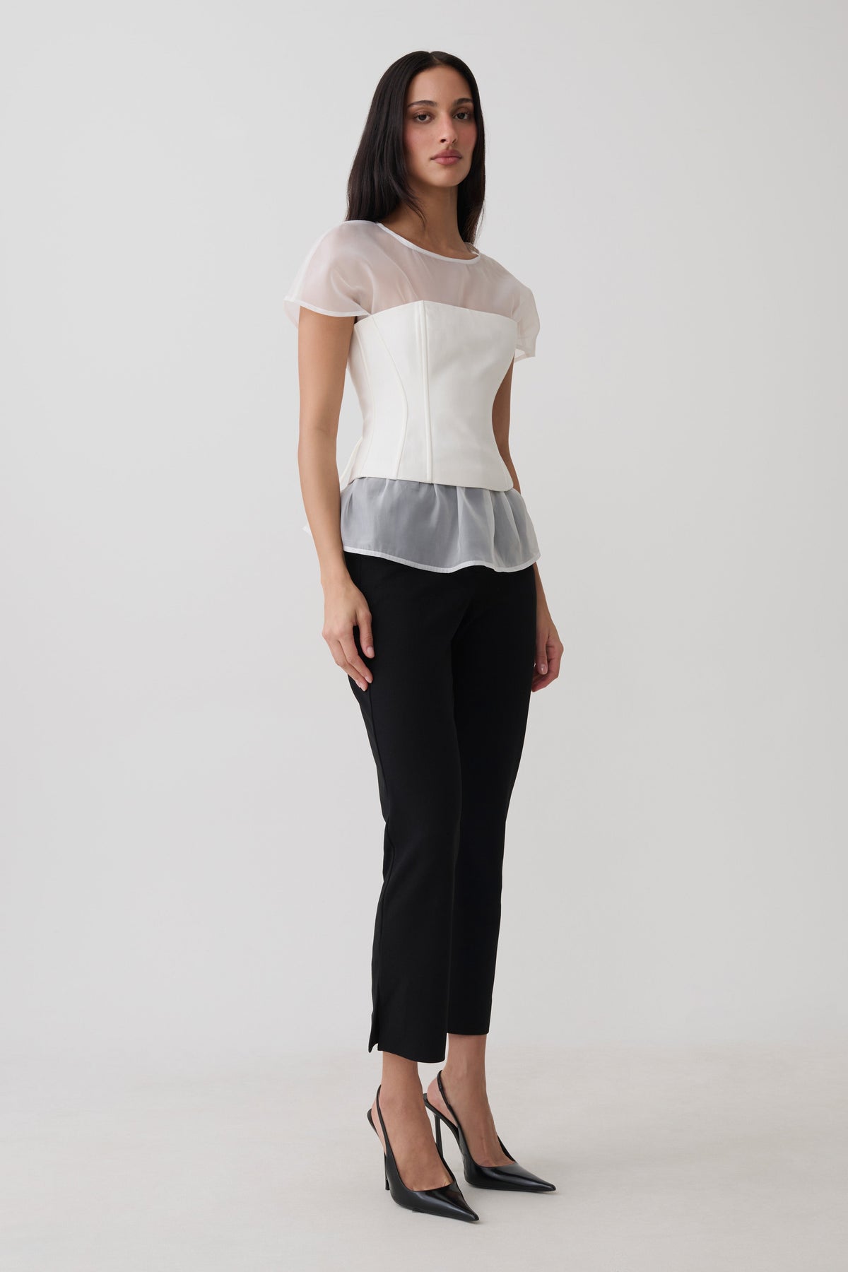 Belle Corset Sheer Short Sleeve Top - Ivory
