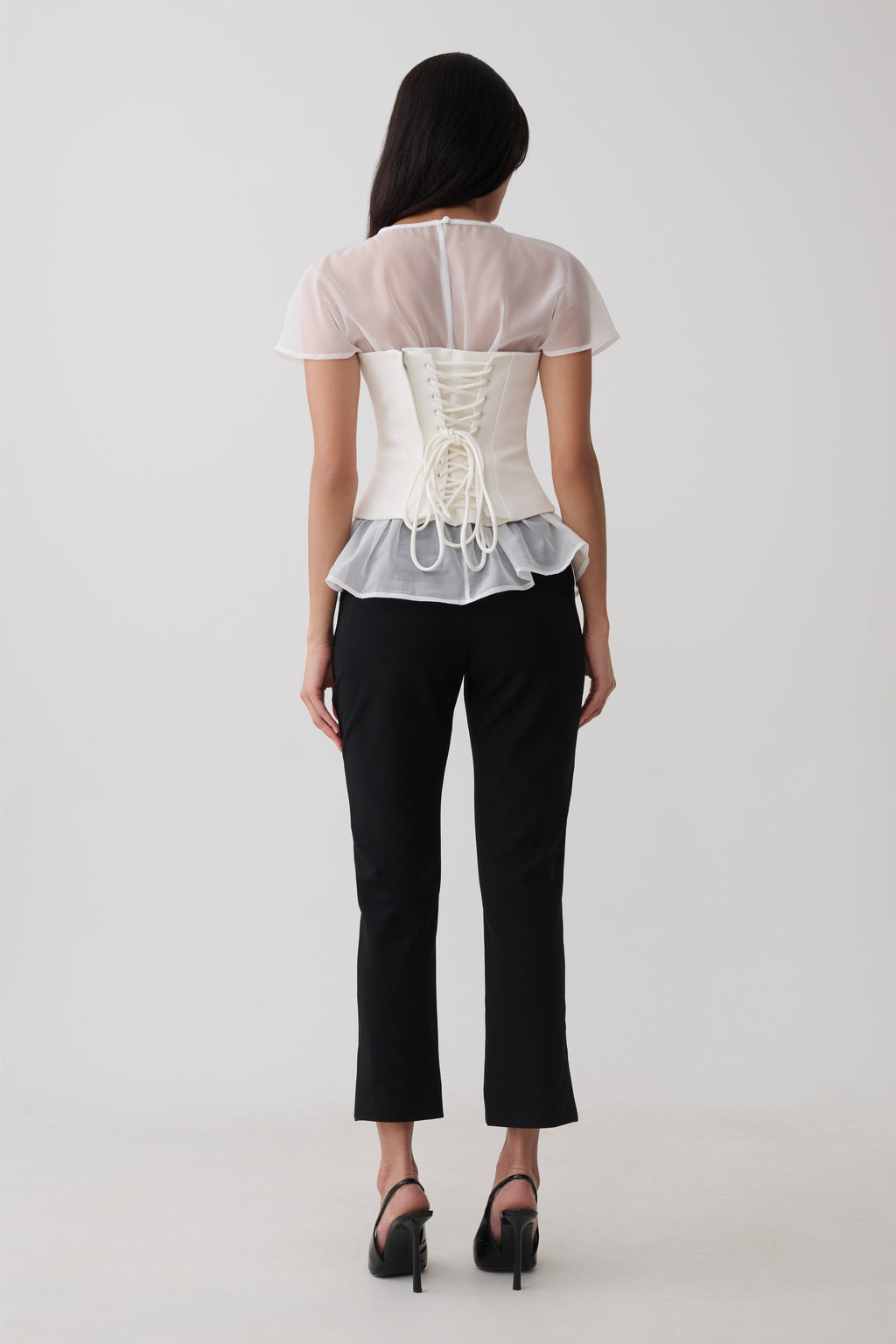 Belle Corset Sheer Short Sleeve Top - Ivory