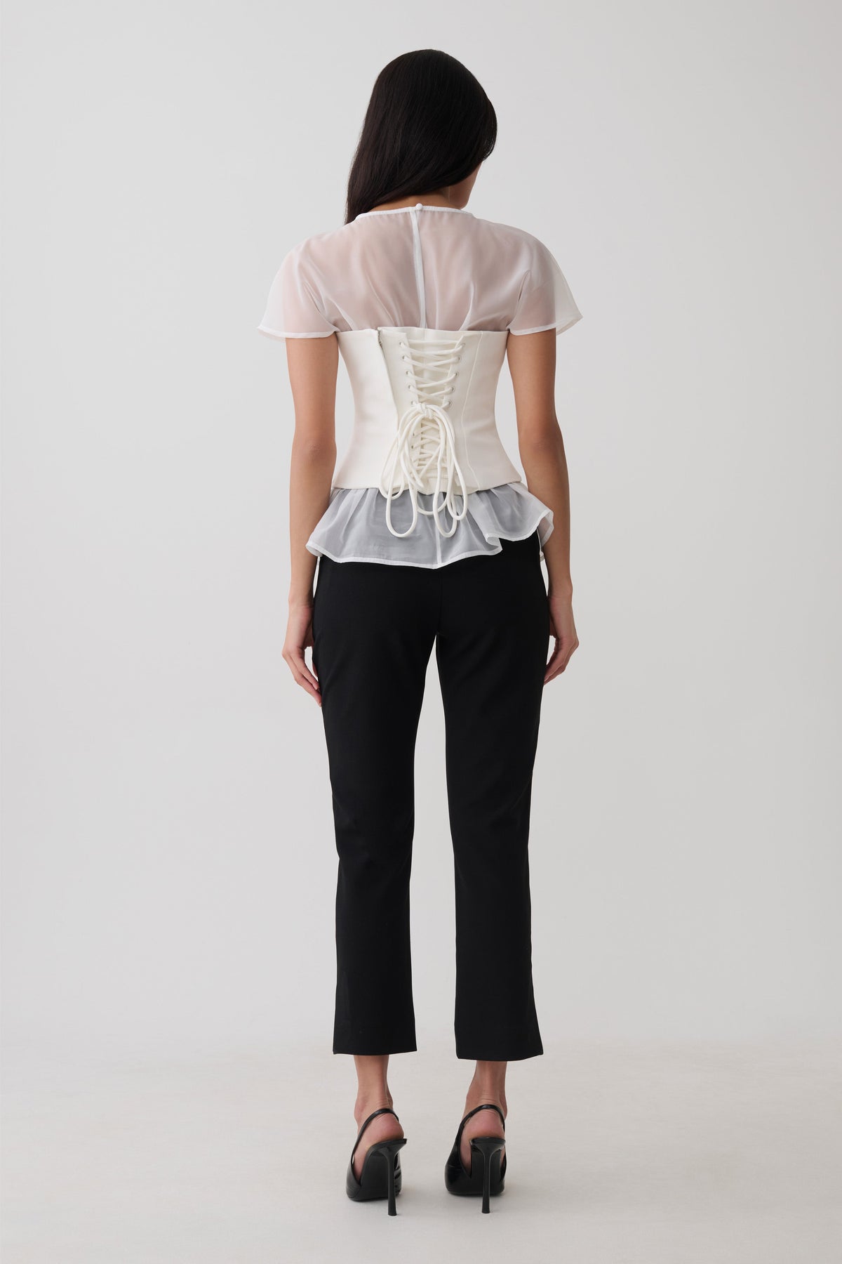 Belle Corset Sheer Short Sleeve Top - Ivory