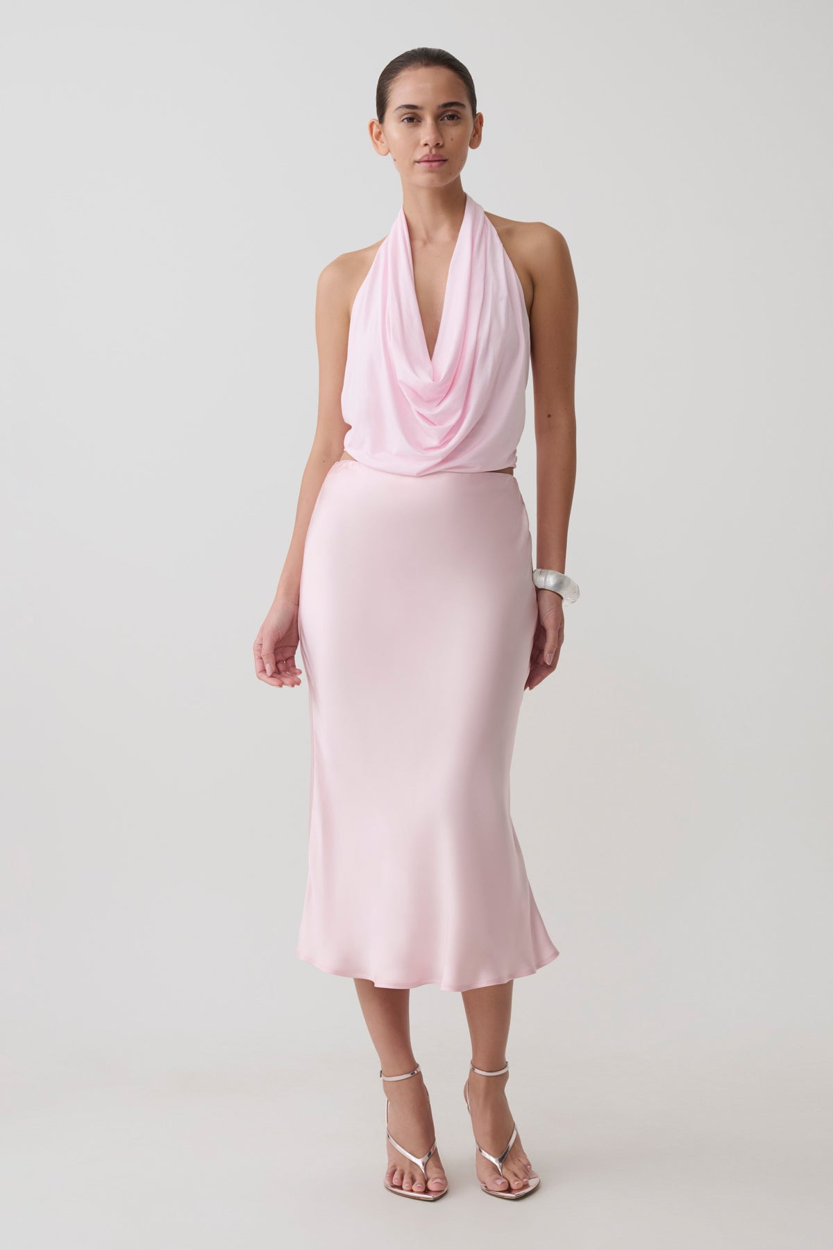 Hattie Satin Midi Skirt - Pale Pink