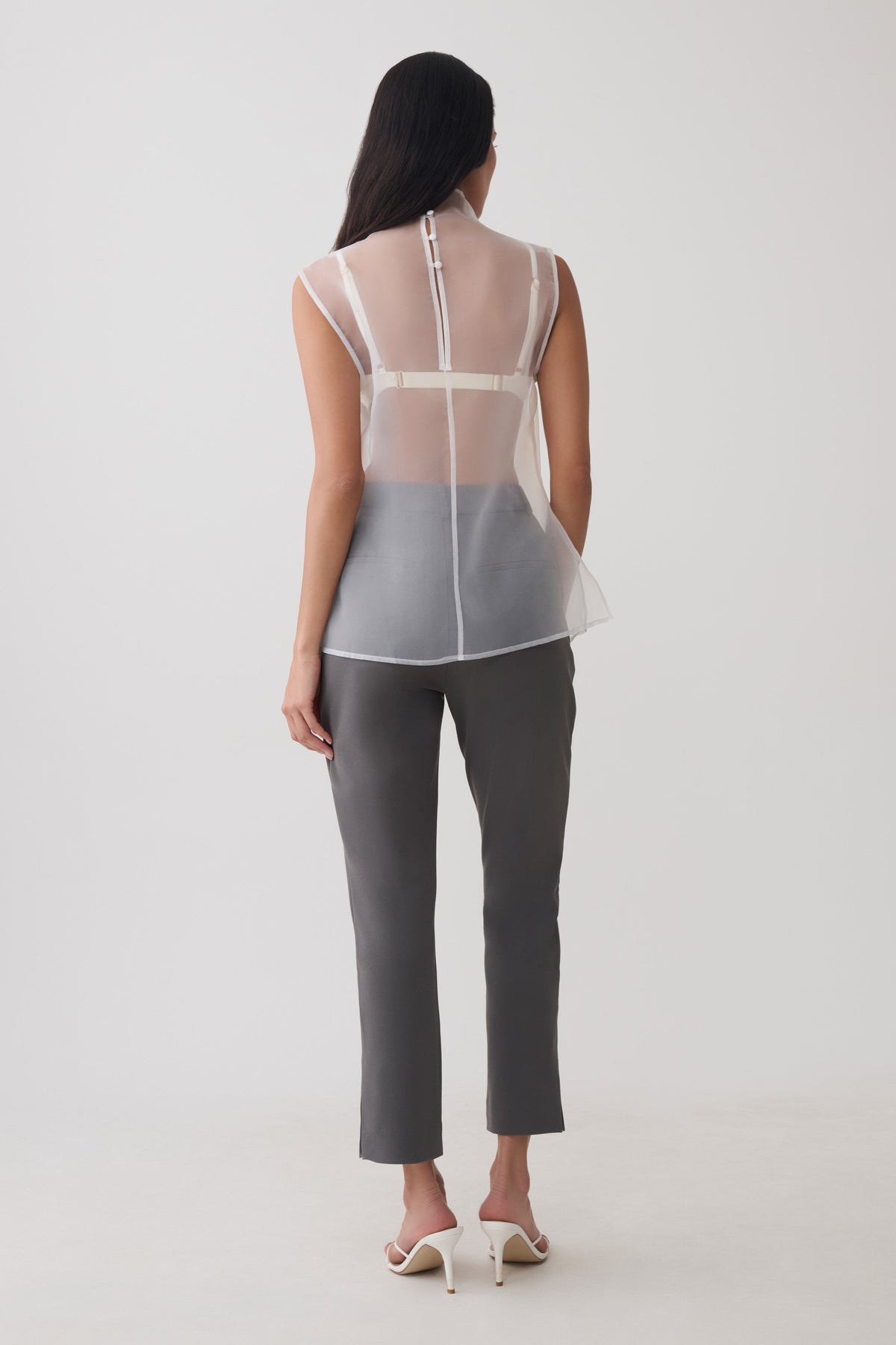 Lillian High Neck Sheer Sleeveless Top - White
