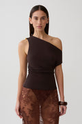 Yuna Short Sleeve Draped Hardware Top - Chocolate