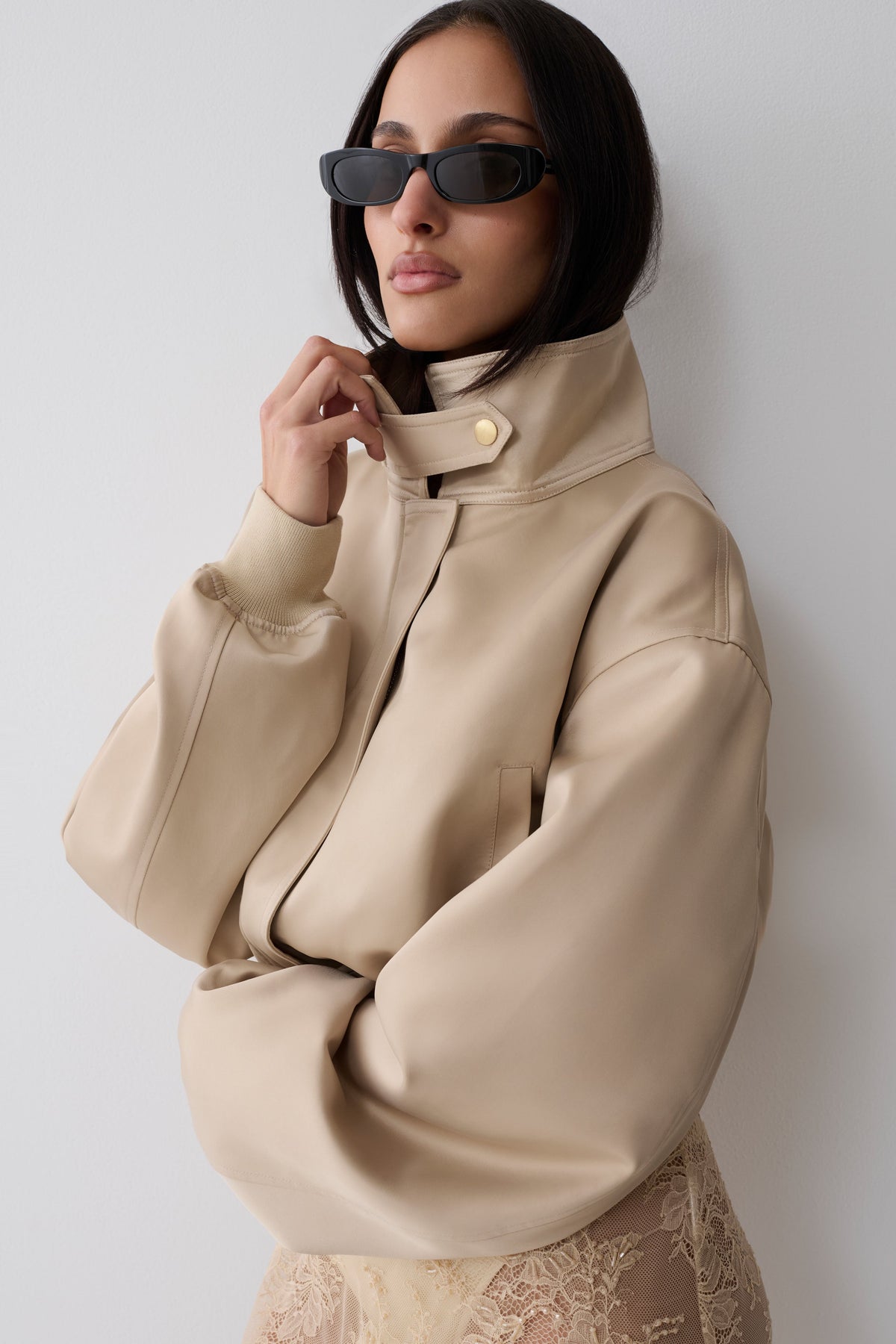 Nicolla Satin Bomber Jacket - Blush Rose Gold