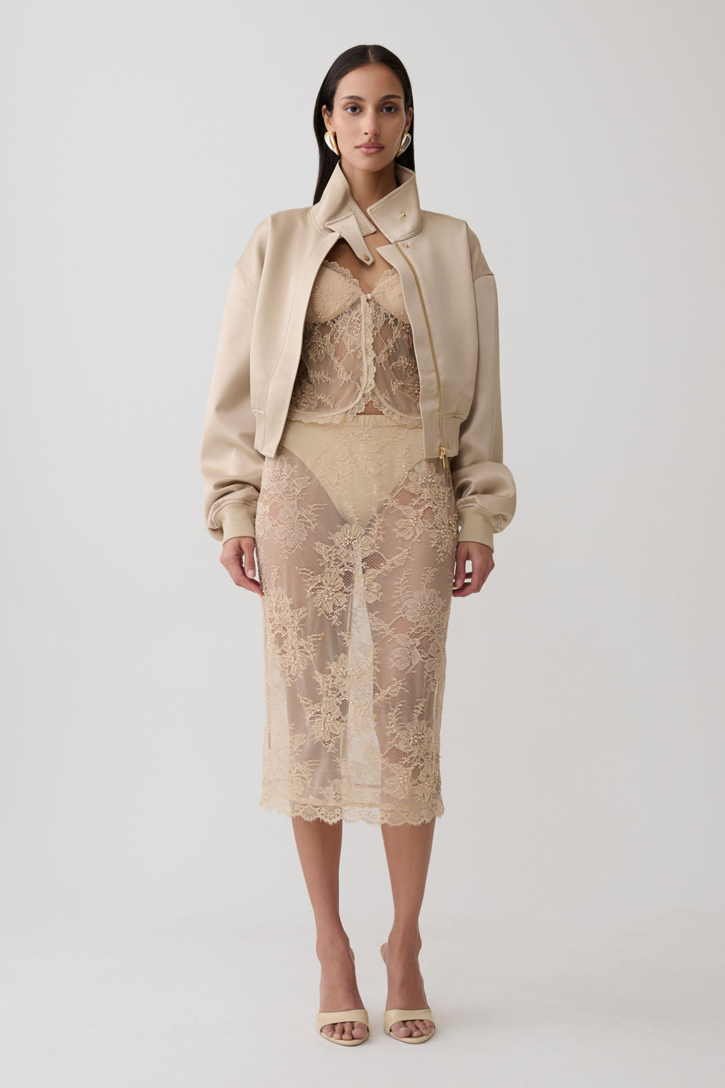 Nicolla Satin Bomber Jacket - Blush Rose Gold