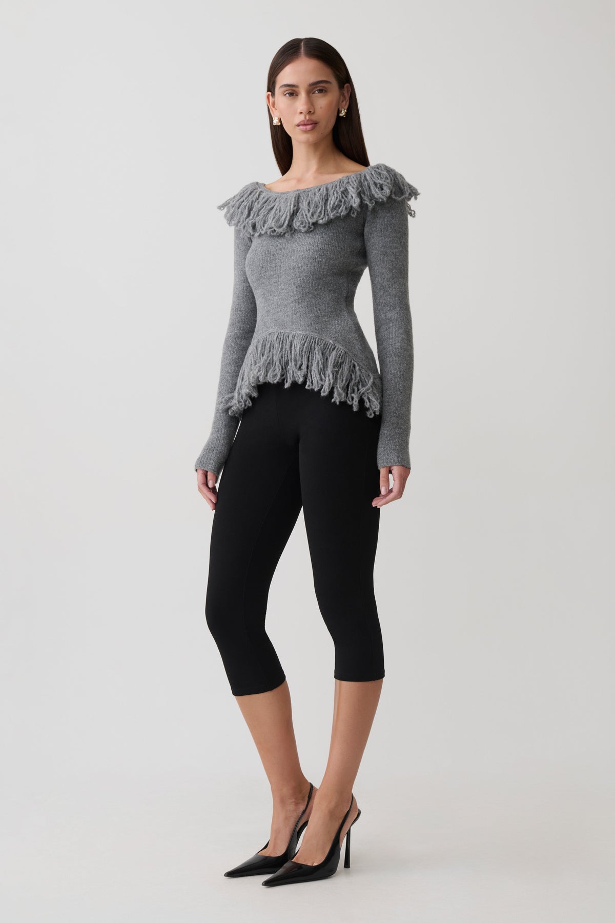 Sammie Fringe Knit Top - Charcoal