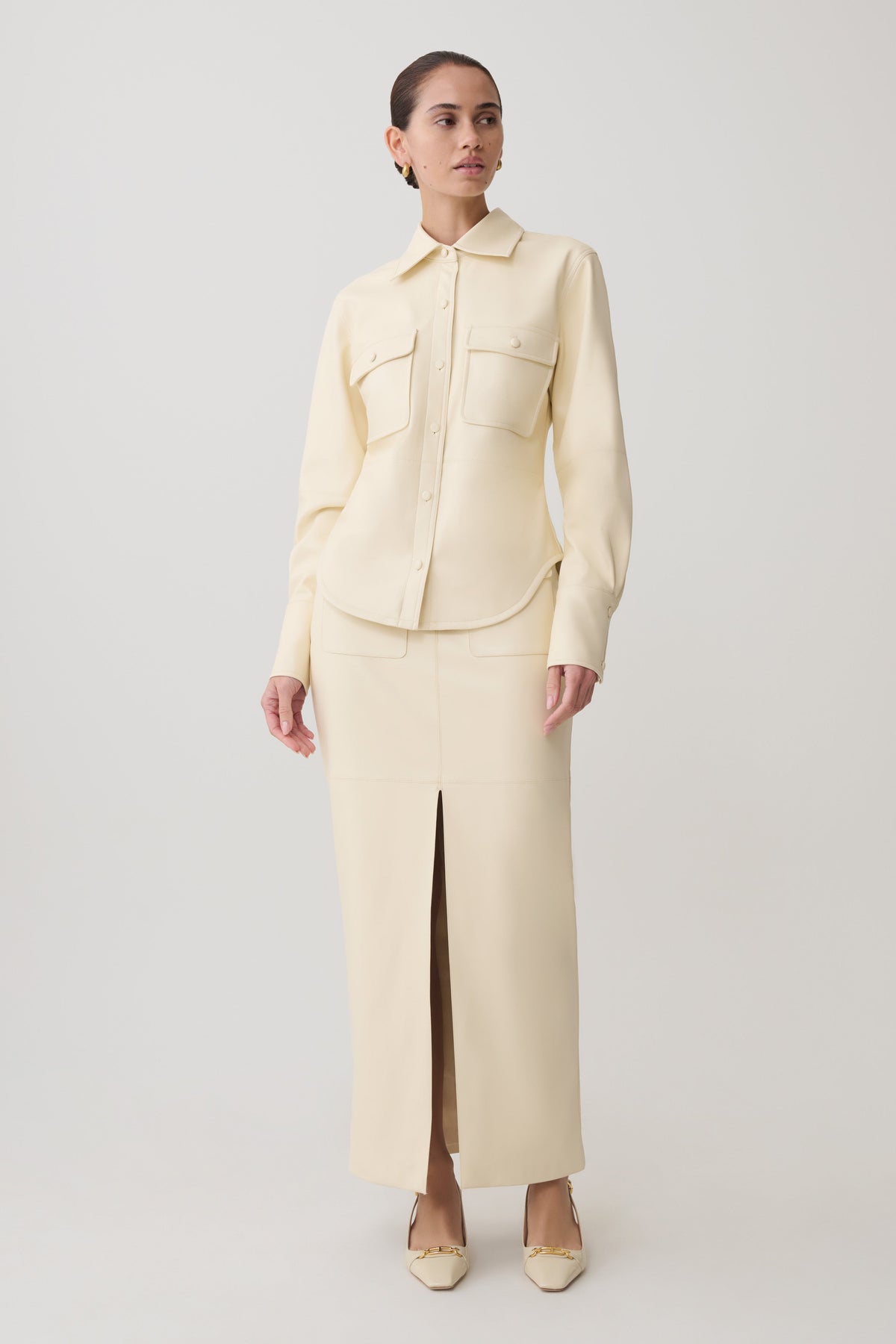 Winslet Faux Leather Shirt - Bone