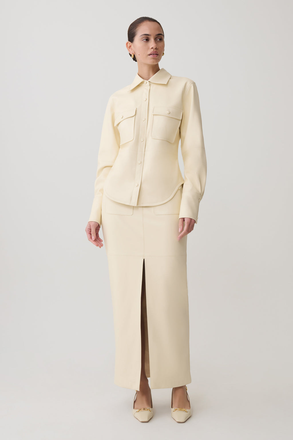 Winslet Faux Leather Maxi Skirt - Bone