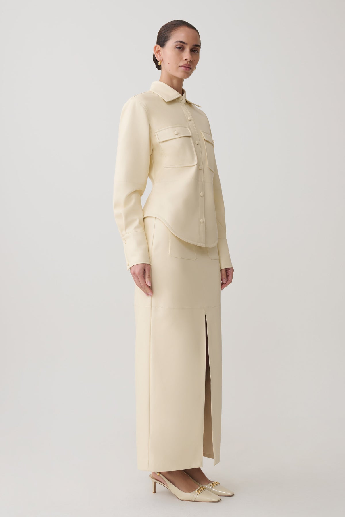 Winslet Faux Leather Maxi Skirt - Bone