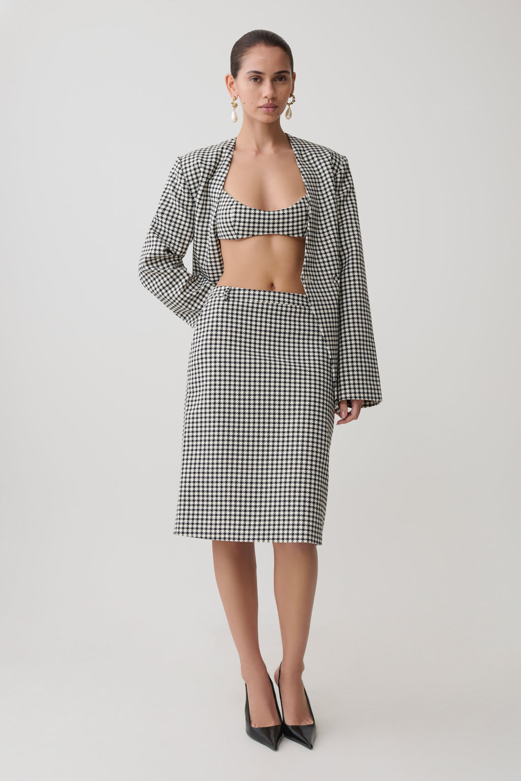 Amelie Tweed Bralette - Houndstooth
