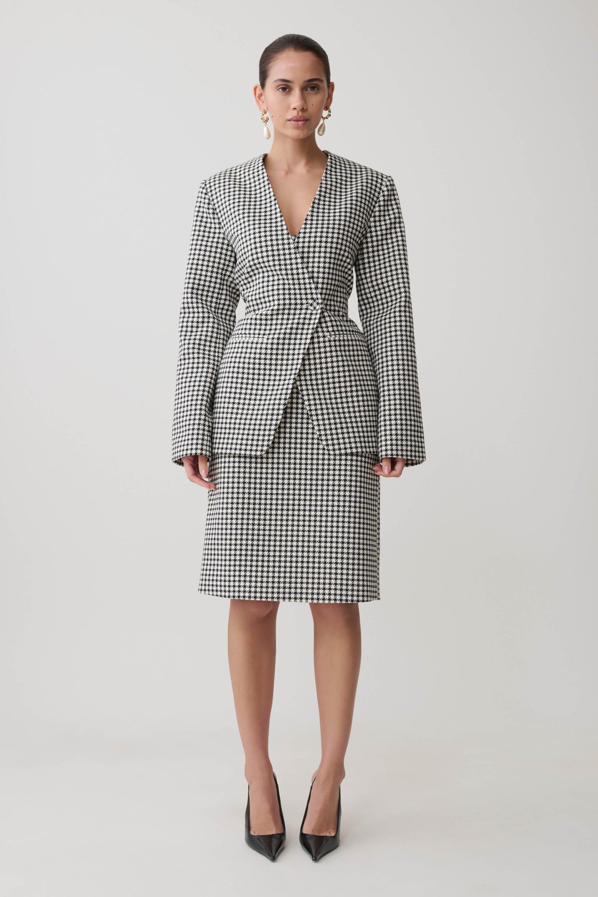Amelie Tweed Midi Skirt - Houndstooth
