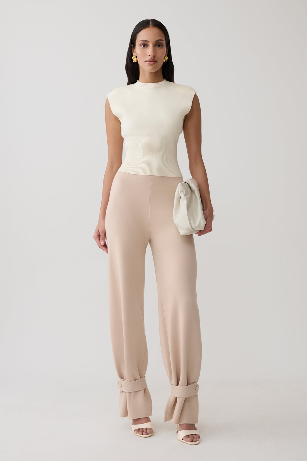 Blaine Knit Cuffed Wide Leg Pants - Oat Marle