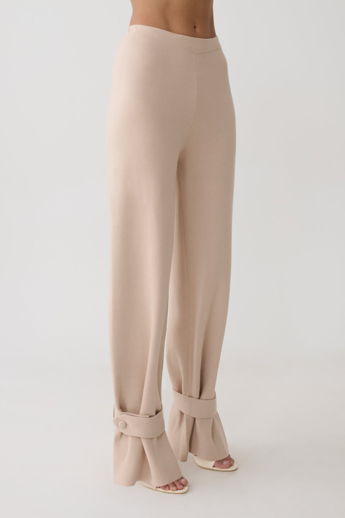 Blaine Knit Cuffed Wide Leg Pants - Oat Marle