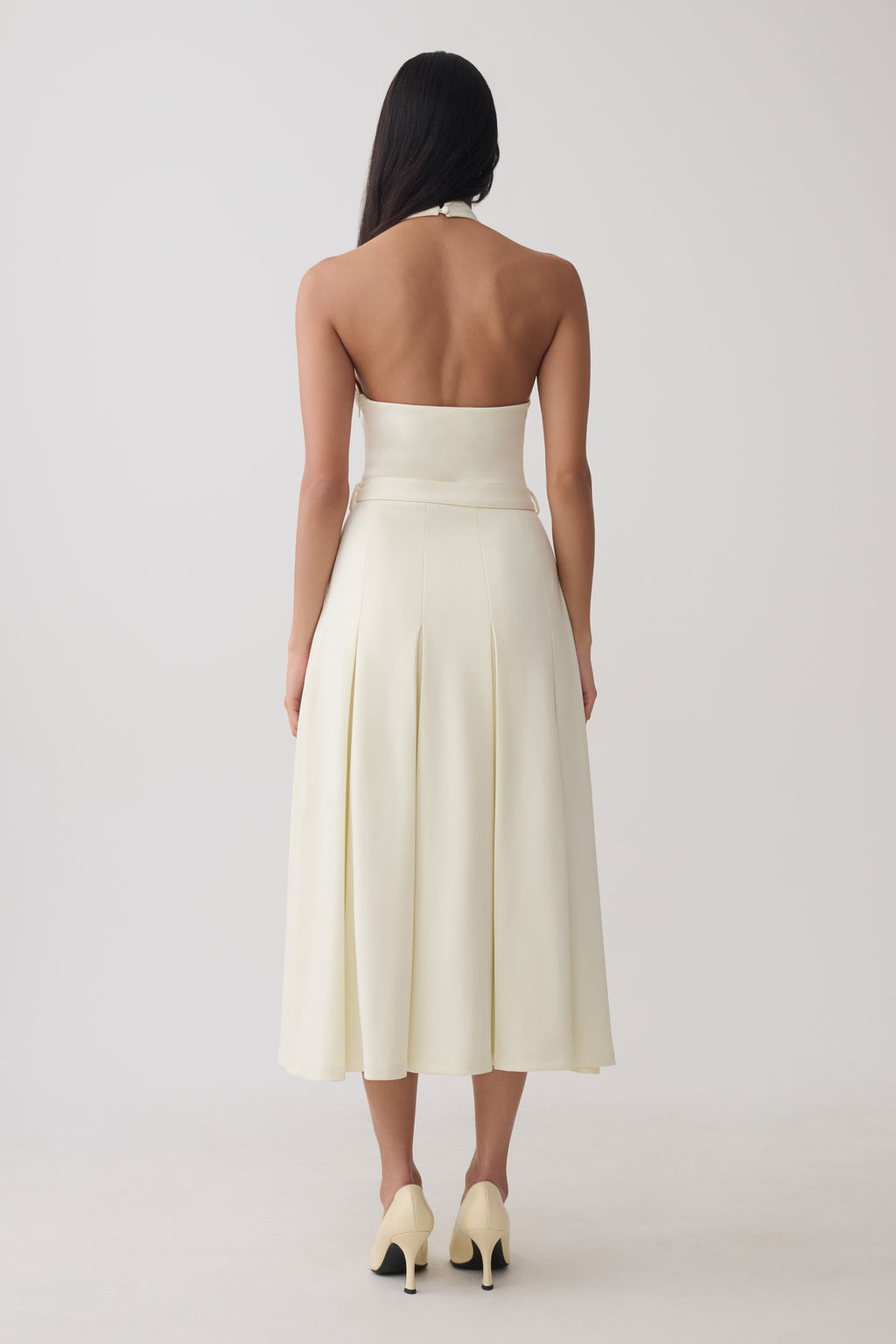 Alecto Crepe Halter Midi Dress With Belt - Ivory