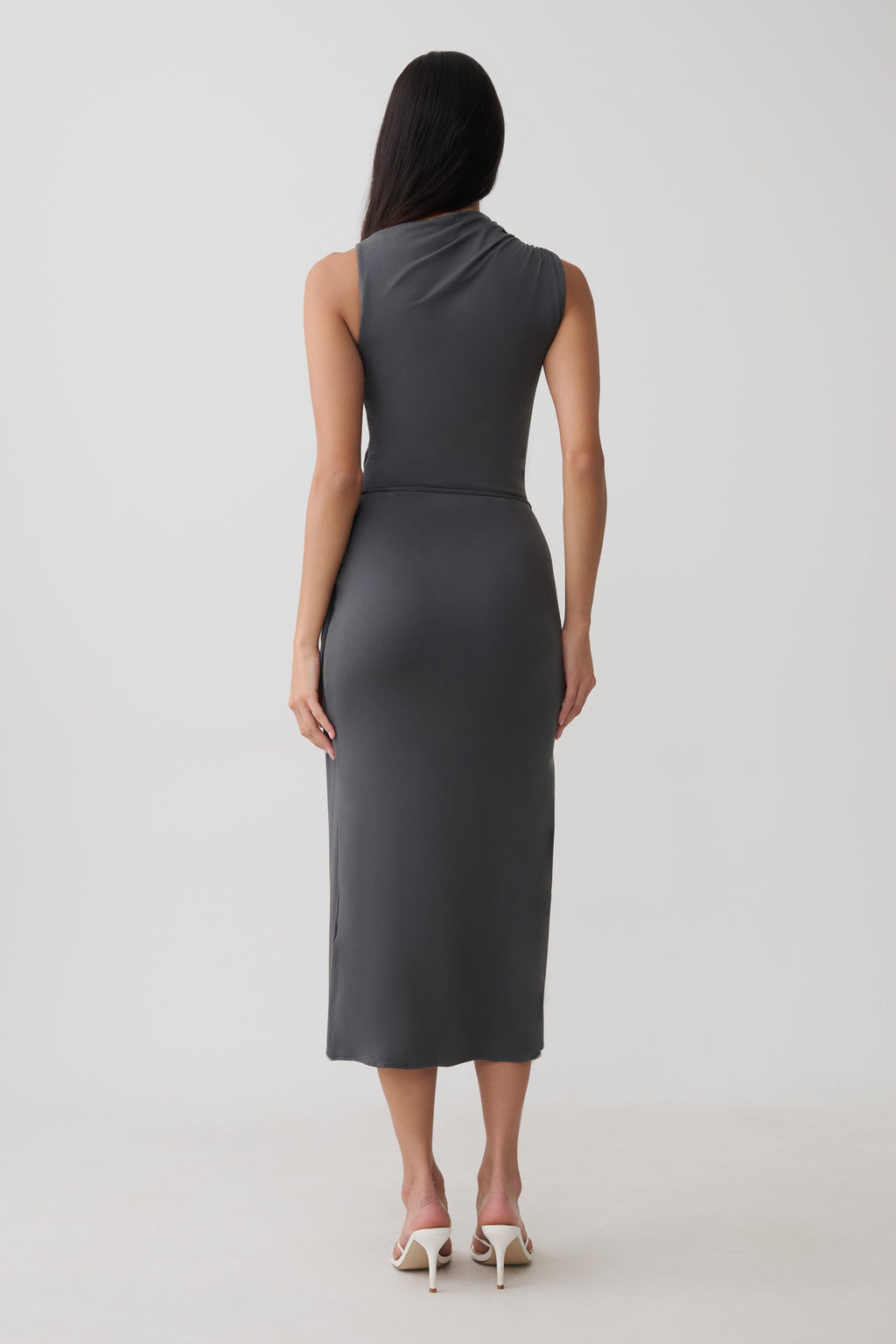 Euphemia Cupro Midi Wrap Dress - Charcoal
