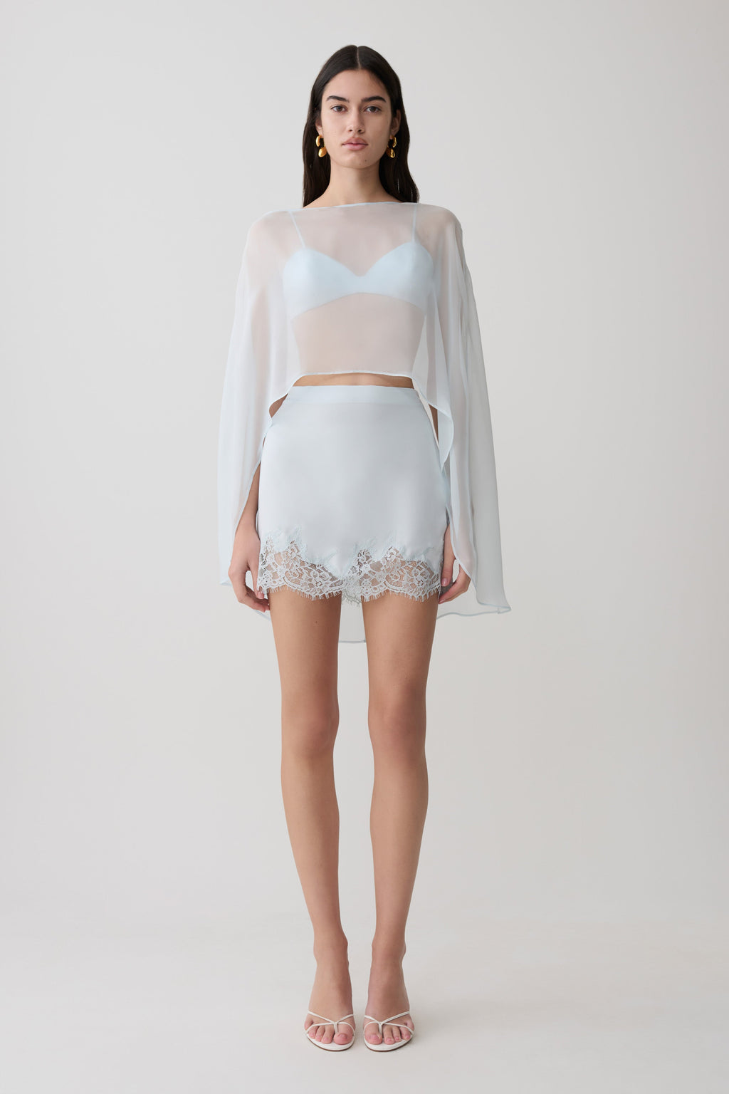 Kirstine Bralette With Chiffon Cape - Ice Blue
