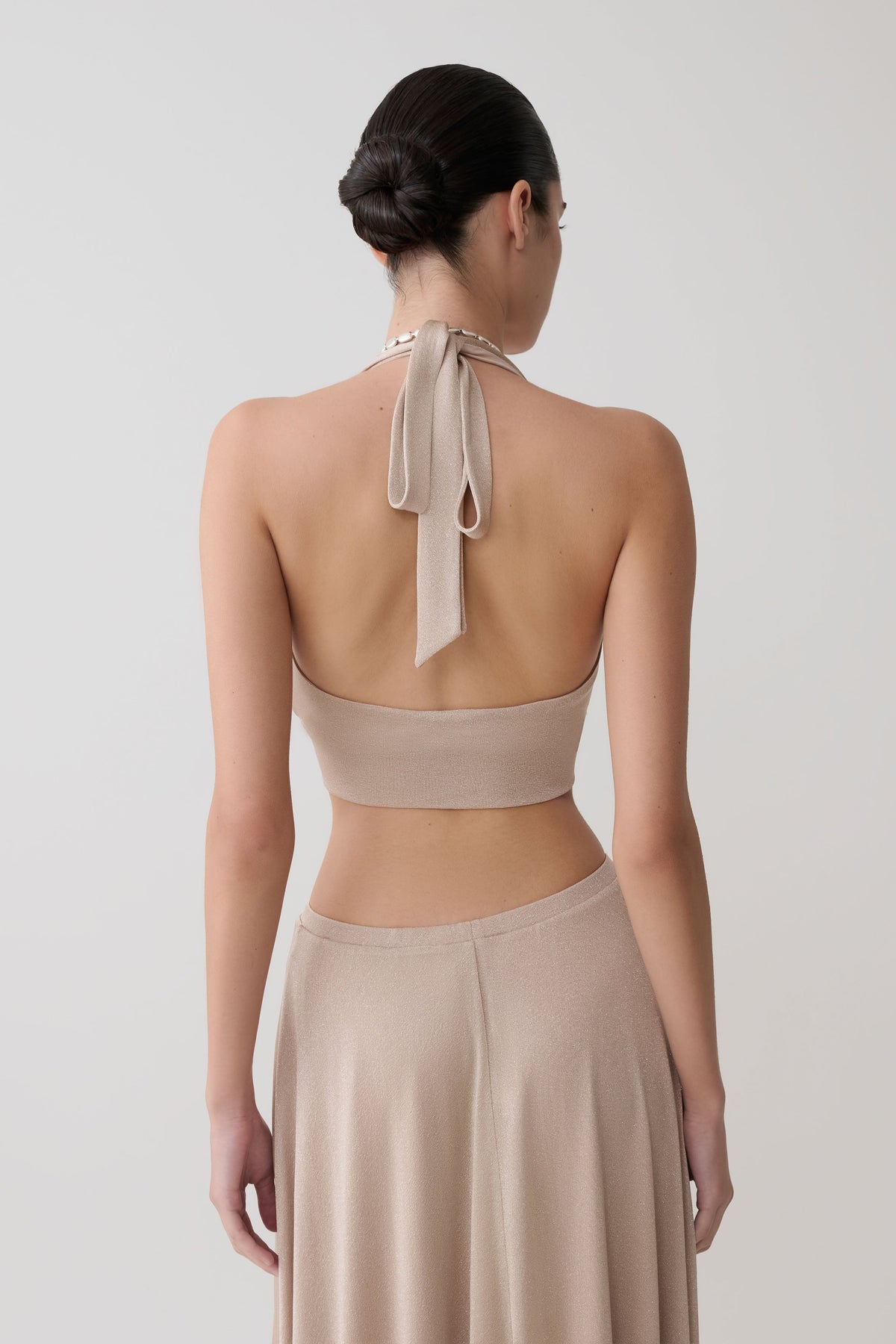 Nola Draped Lurex Halter Top - Gold
